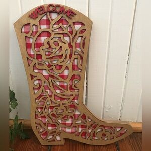 Cowboy Boot Red Gingham Wall Decor